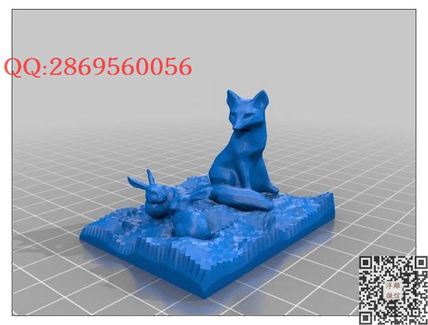 狐狸兔子_STL圆雕图立体模型3d打印核雕精雕图浮雕图
