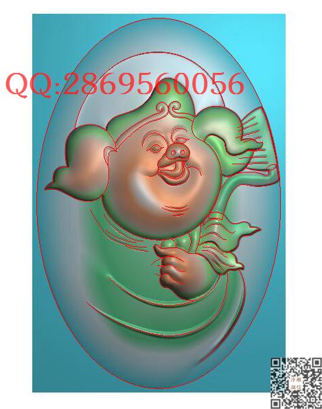GRQ-061椭圆猪八戒挂件带线_风景神仙人物古代人物精雕图浮雕图