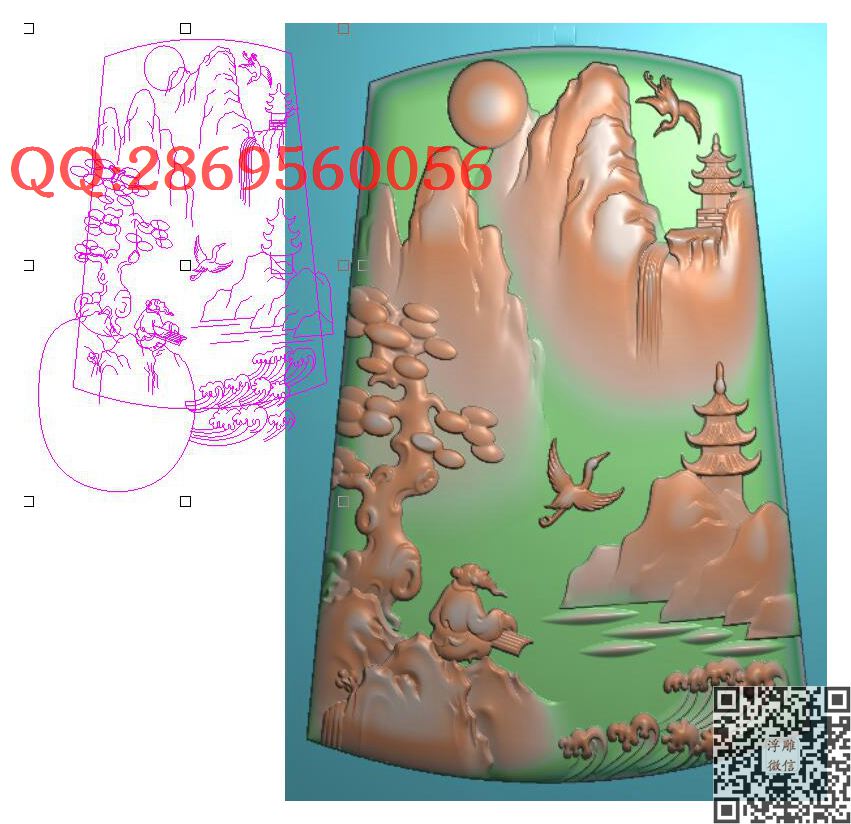 山水SS0033_玉雕山水挂件46牌山水牌子精雕图浮雕图