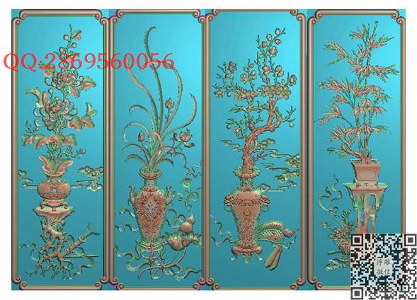 博古花瓶梅兰竹菊123_博古花瓶门板镂空花瓶屏风仿古花瓶背板精雕图浮雕图