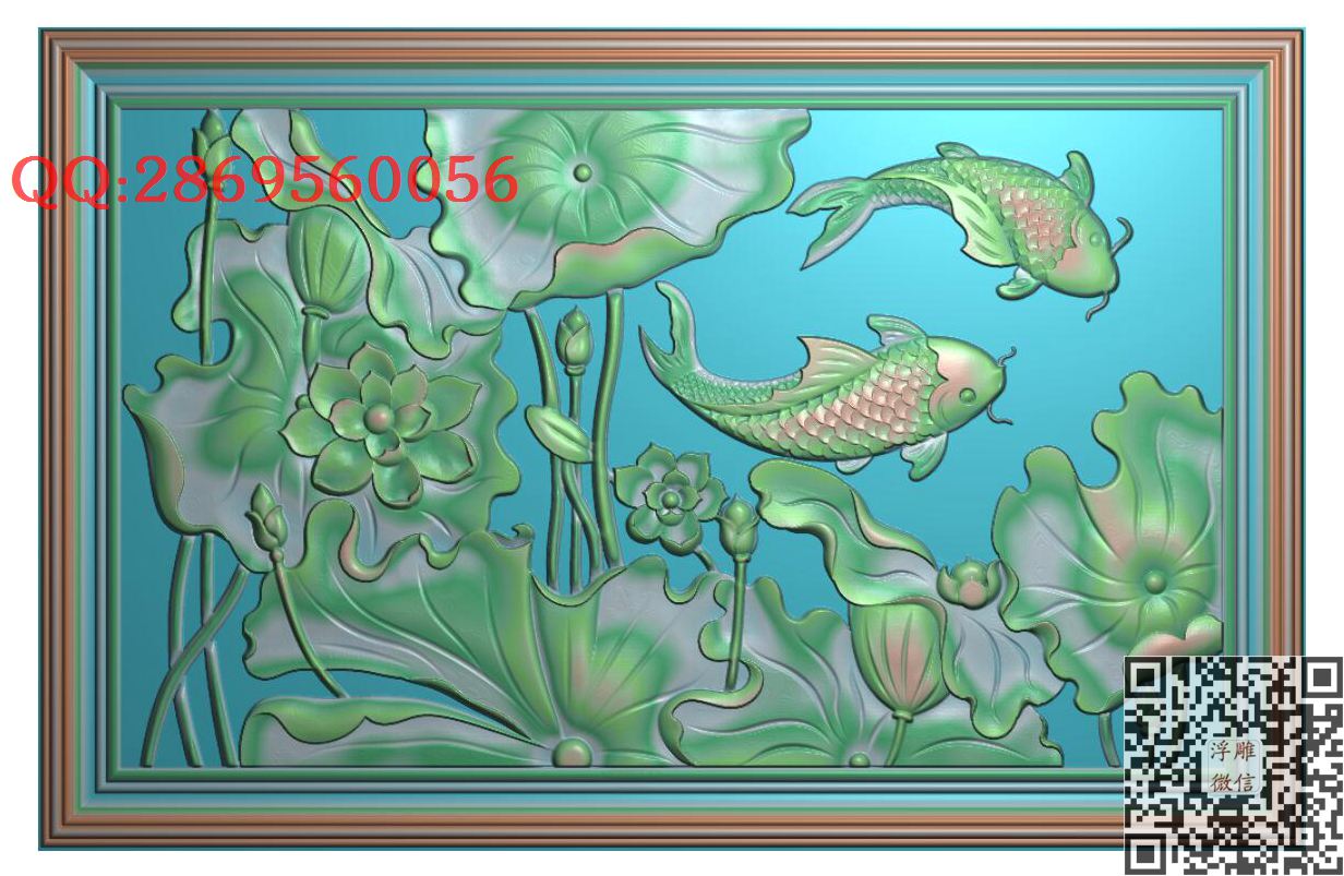 荷花鲤鱼520_荷花屏风年年有余莲花背板精雕图浮雕图