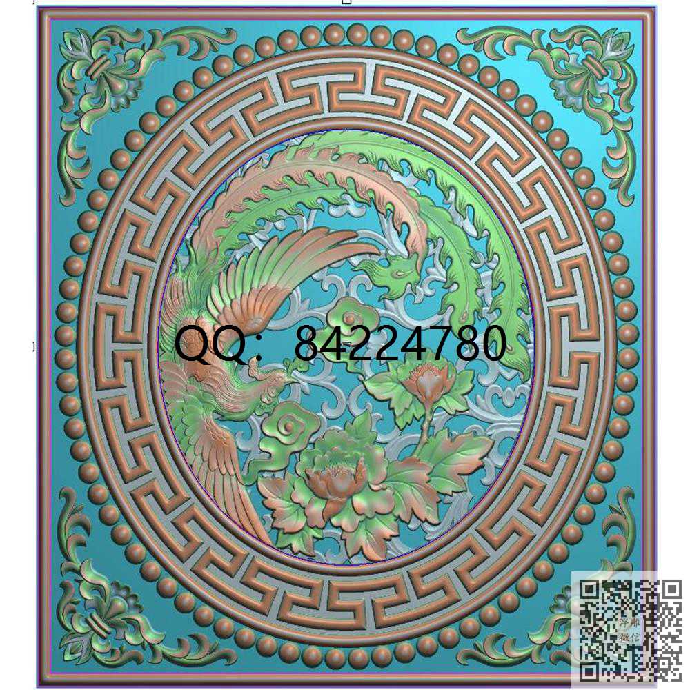 HW50回纹凤凰牡丹500-550_藏式图古建图精雕图浮雕图