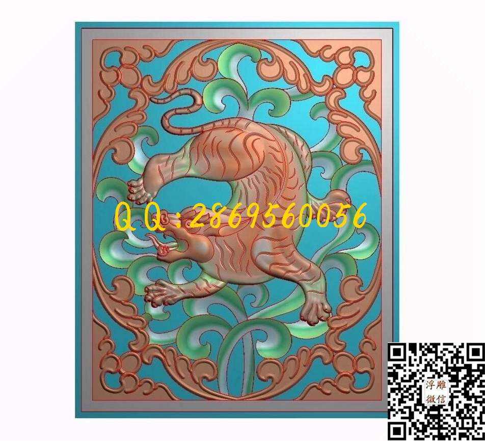 镂空洋花虎430-530-16_精雕图动物藏式花板精雕图浮雕图