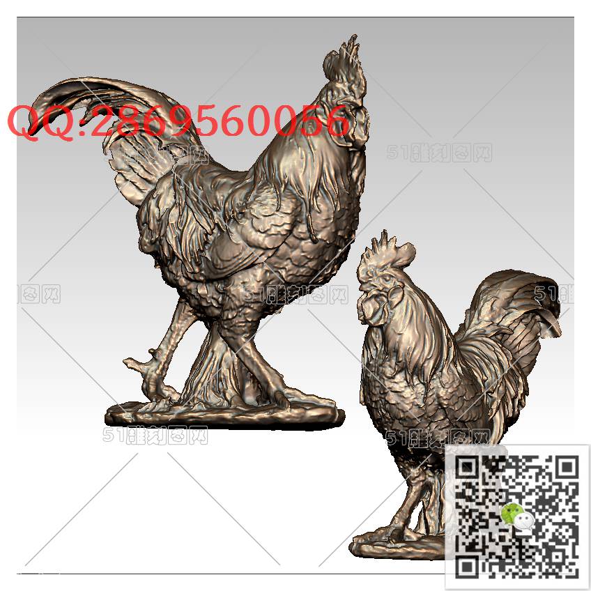 LDJ-001公鸡摆件_公鸡圆雕图stl立体模型3d打印四轴数控雕刻精雕图浮雕图