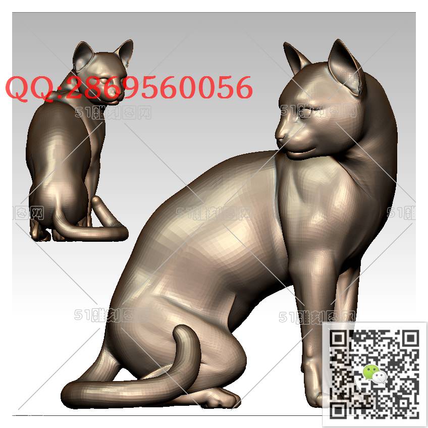 LDQT-003猫模型_可爱动物圆雕图动物挂件stl立体模型3d打印四轴数控雕刻精雕图浮雕图