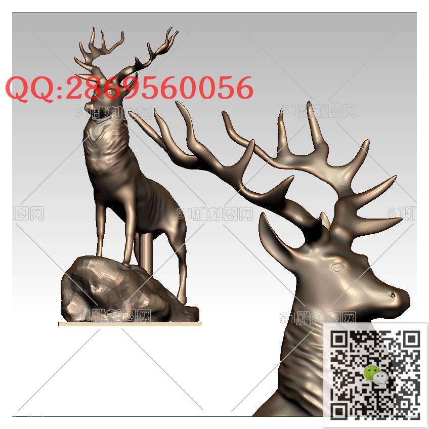 LDQT-004鹿_可爱动物圆雕图动物挂件stl立体模型3d打印四轴数控雕刻精雕图浮雕图