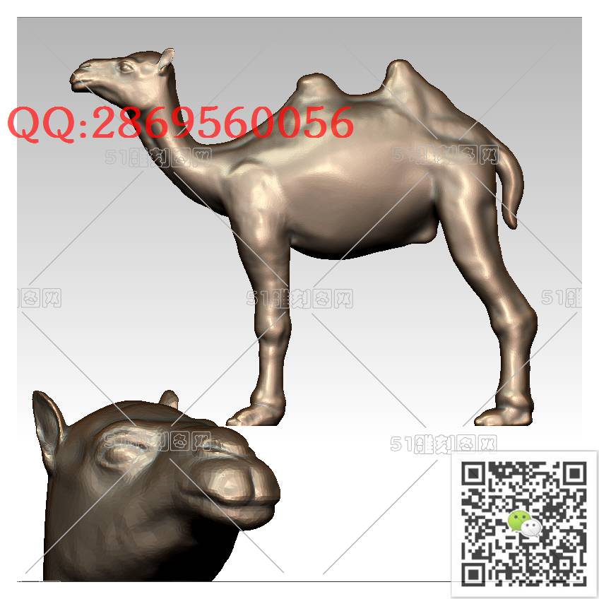 LDQT-005骆驼_可爱动物圆雕图动物挂件stl立体模型3d打印四轴数控雕刻精雕图浮雕图