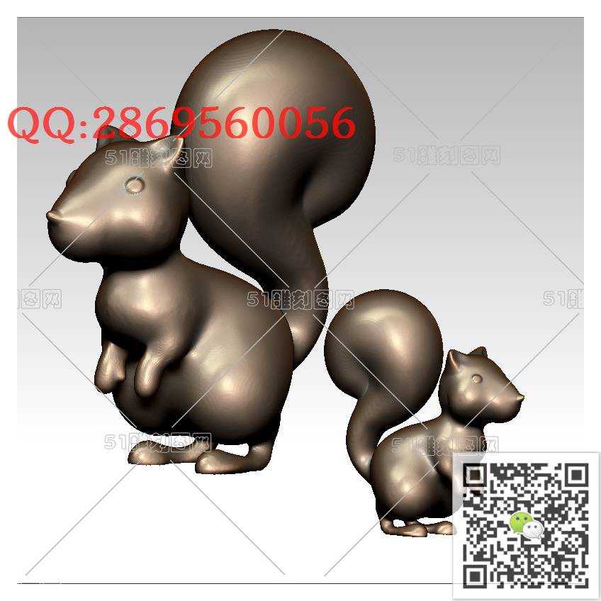 LDQT-007松鼠_可爱动物圆雕图动物挂件stl立体模型3d打印四轴数控雕刻精雕图浮雕图