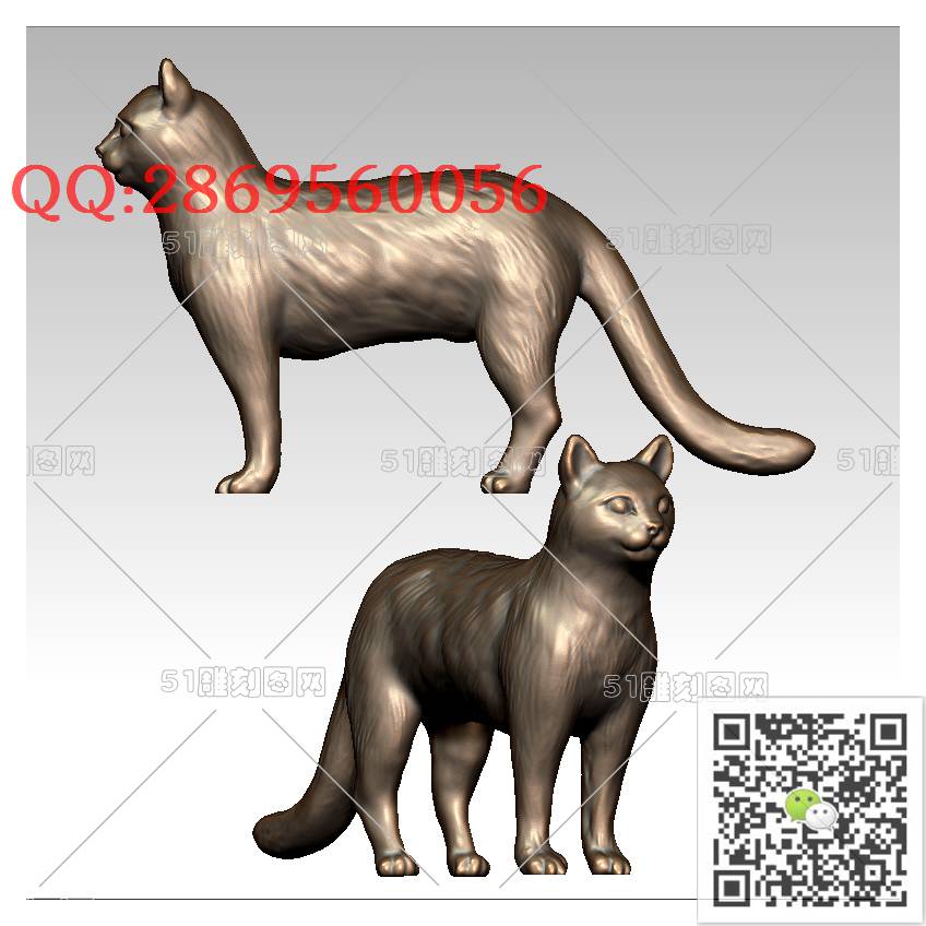 LDQT-011猫_可爱动物圆雕图动物挂件stl立体模型3d打印四轴数控雕刻精雕图浮雕图