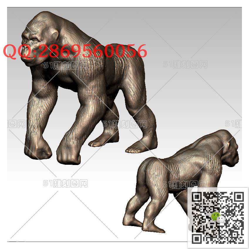 LDQT-016猩猩_可爱动物圆雕图动物挂件stl立体模型3d打印四轴数控雕刻精雕图浮雕图