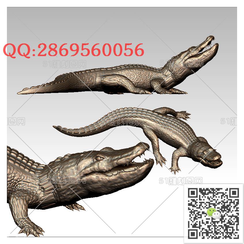 LDQT-018鳄鱼_可爱动物圆雕图动物挂件stl立体模型3d打印四轴数控雕刻精雕图浮雕图