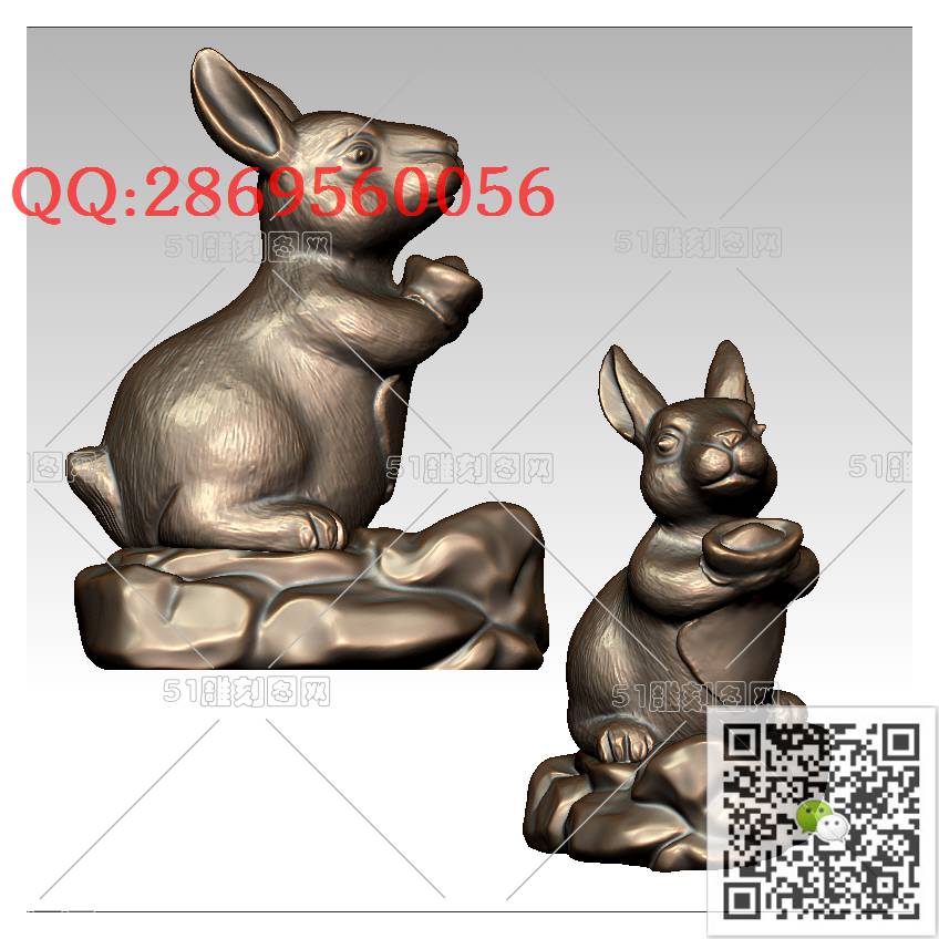 LDT-005立体兔子_立体兔子圆雕图生肖兔stl立体模型3d打印四轴数控雕刻精雕图浮雕图
