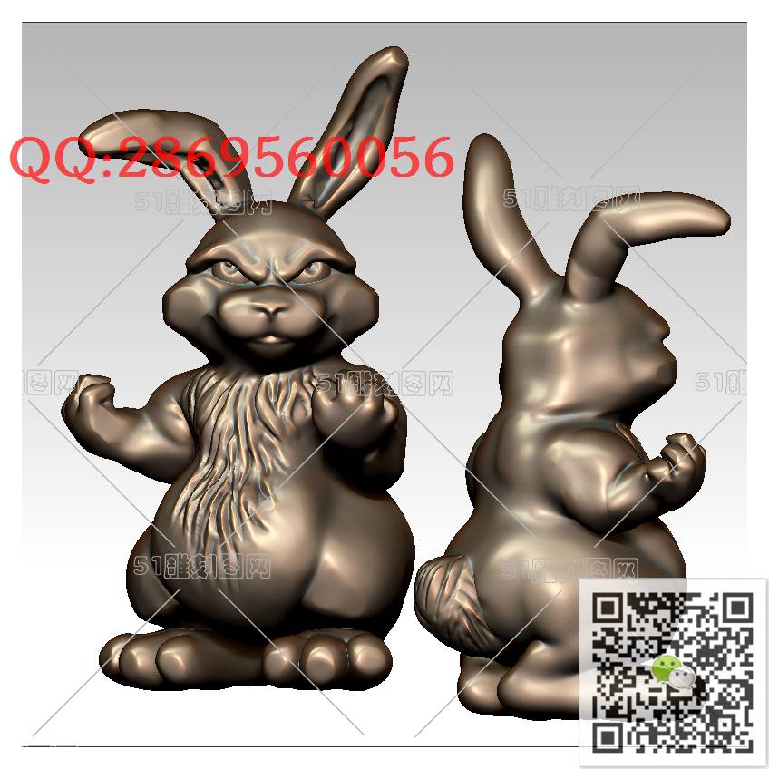 LDT-009神气的小兔子_立体兔子圆雕图生肖兔stl立体模型3d打印四轴数控雕刻精雕图浮雕图