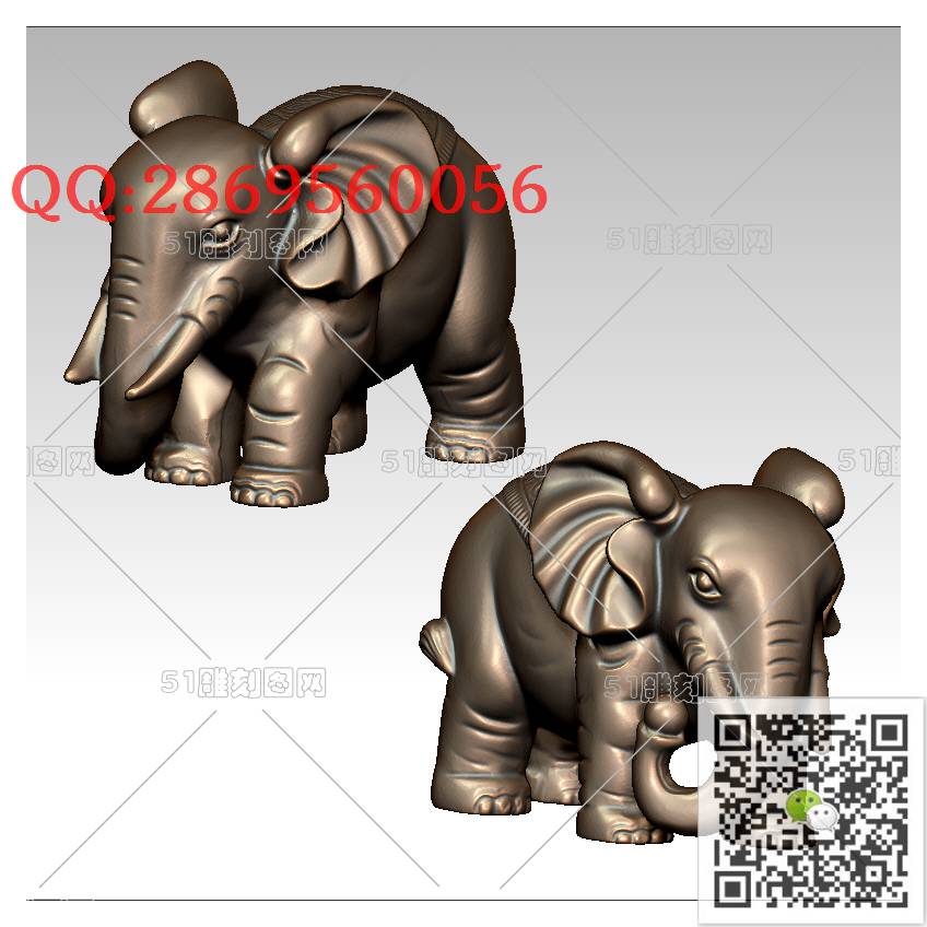 LDX-001立体小象_大象圆雕图立体象stl立体模型3d打印四轴数控雕刻精雕图浮雕图