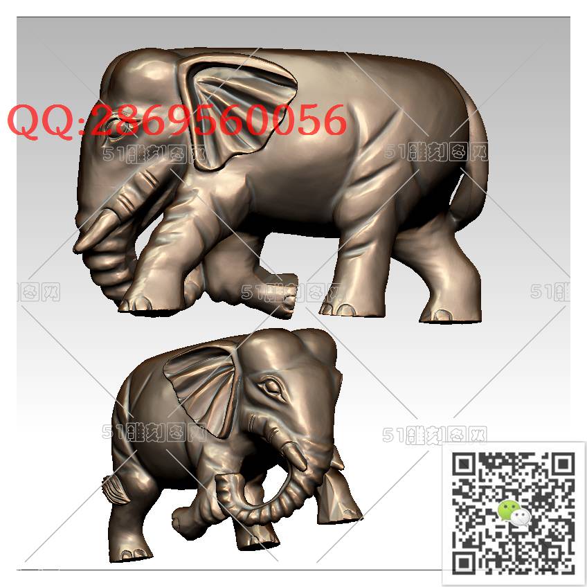 LDX-007平背象摆件_大象圆雕图立体象stl立体模型3d打印四轴数控雕刻精雕图浮雕图