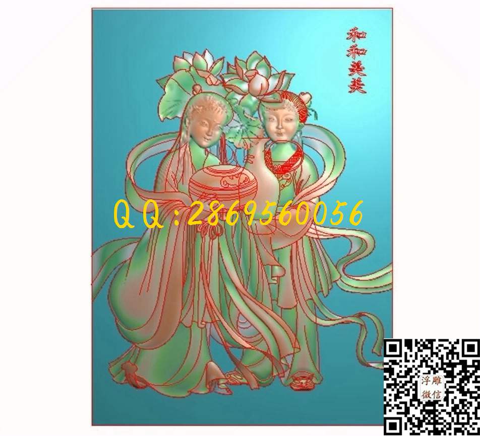 天仙小侍女286-400-6_人物佛像童子小孩精雕图浮雕图