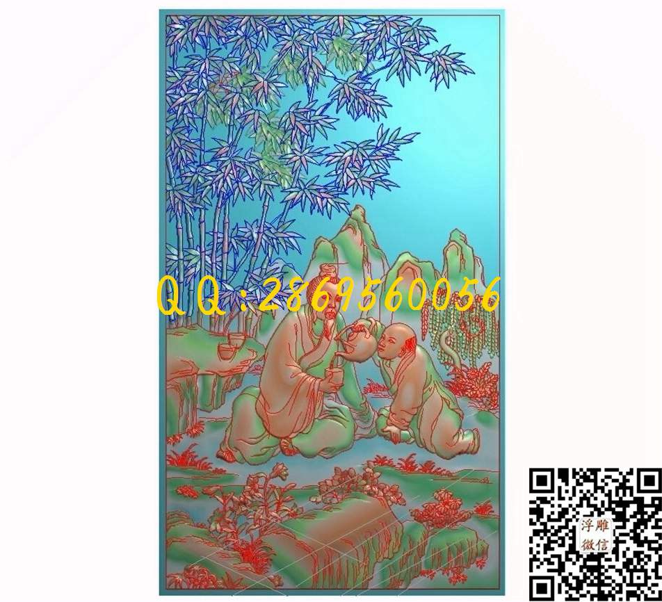 玉川品茶105-179-2_人物佛像童子小孩精雕图浮雕图