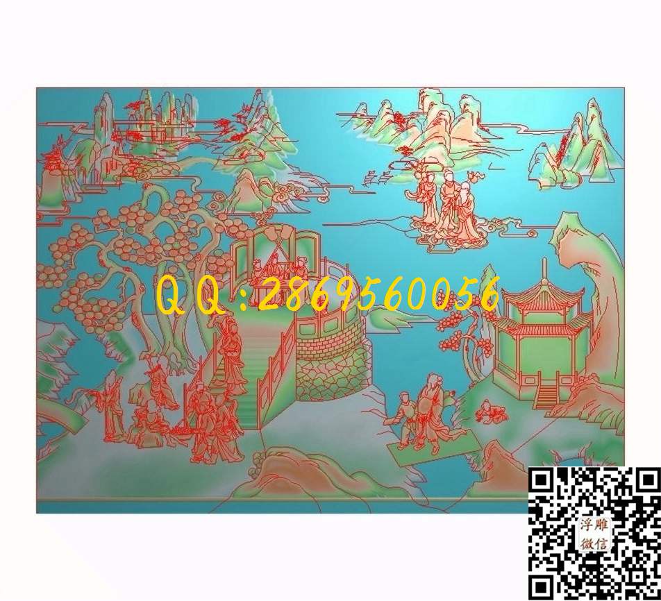八仙山水1223-886-1_山水风景围板屏风精雕图浮雕图