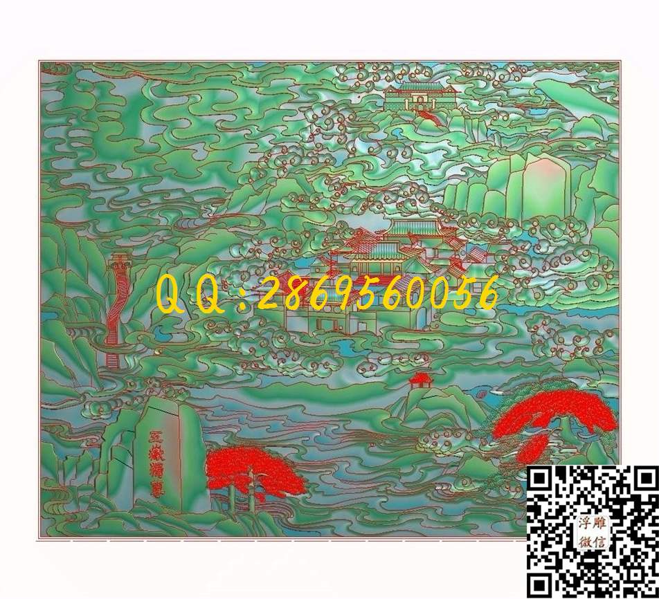 泰山3500-2900-20_山水风景围板屏风精雕图浮雕图