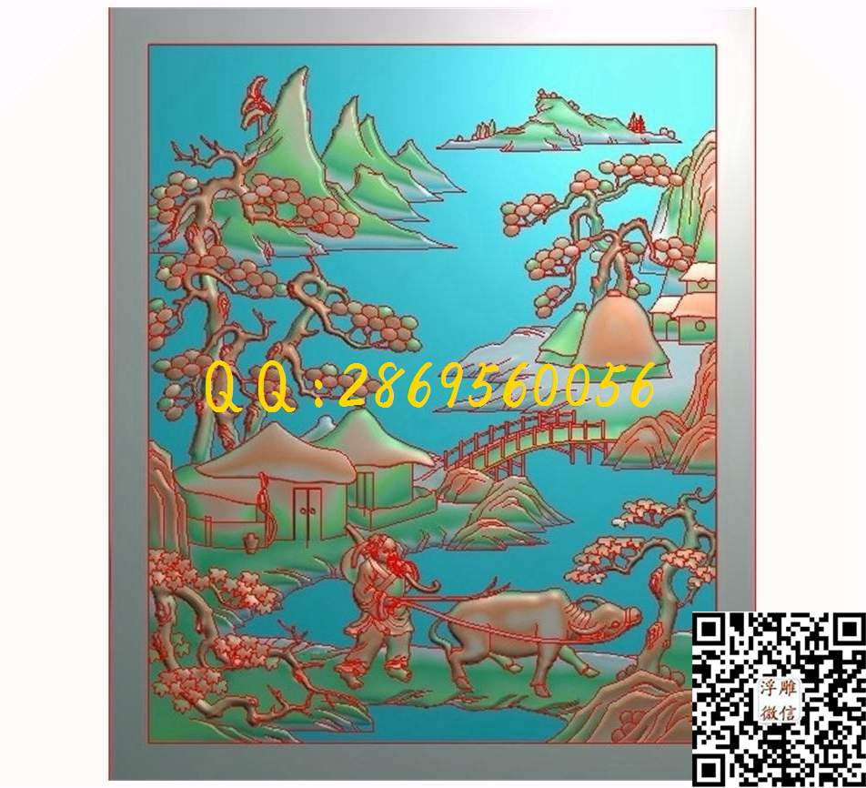 耕王416-500_山水风景围板屏风精雕图浮雕图