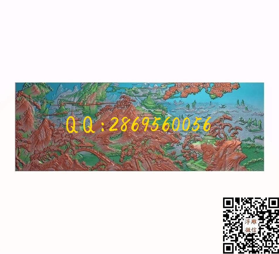 蓬莱仙境1862-671-25_山水风景围板屏风精雕图浮雕图