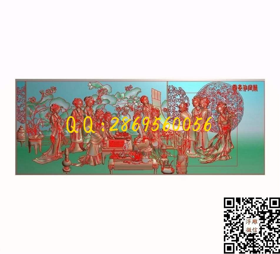 阑闺雅集408-158-10_山水风景围板屏风精雕图浮雕图
