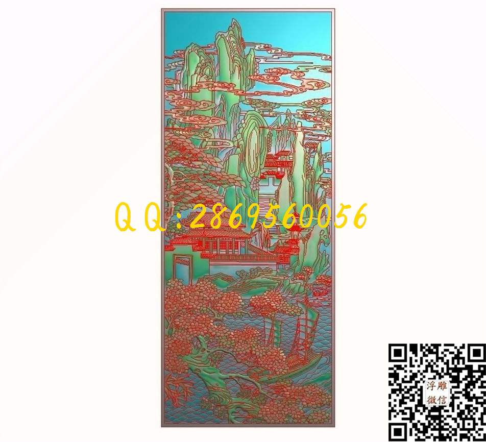 顺德山水松树风景1658-4000-20_山水风景围板屏风精雕图浮雕图