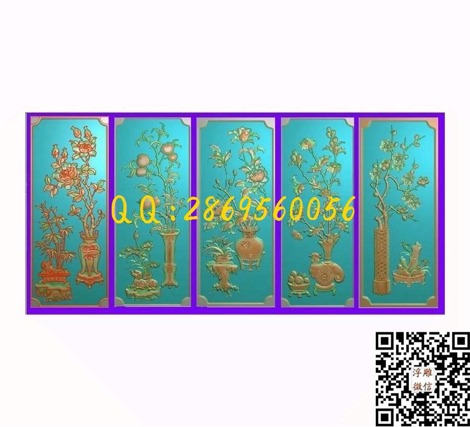 梅兰竹菊花瓶背板172-420-3_梅兰竹菊门板四季花鸟柜门屏风精雕图浮雕图