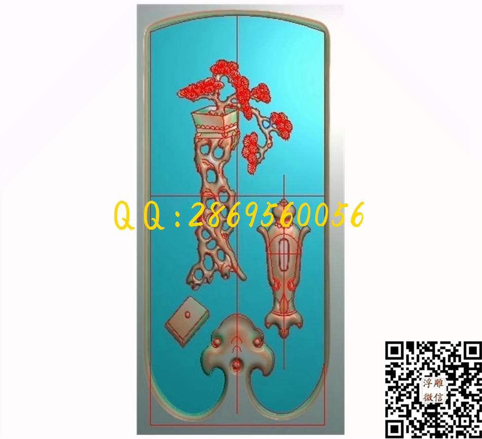酒壶松树背板148-318-6_花瓶门板花瓶背板精雕图浮雕图